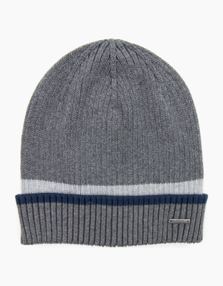 Hugo Boss Ribbed Striped Beanie Grey