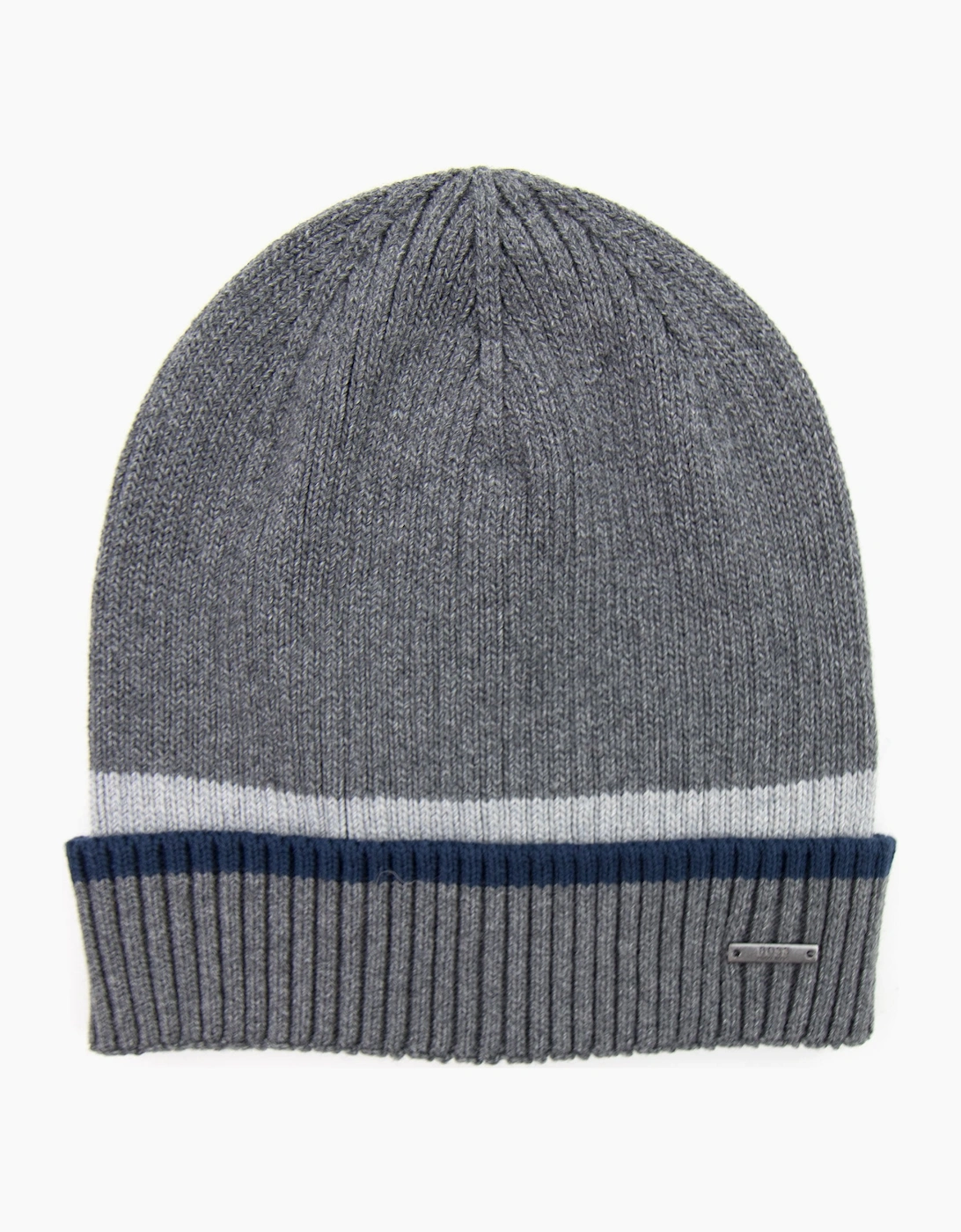Hugo Boss Ribbed Striped Beanie Grey