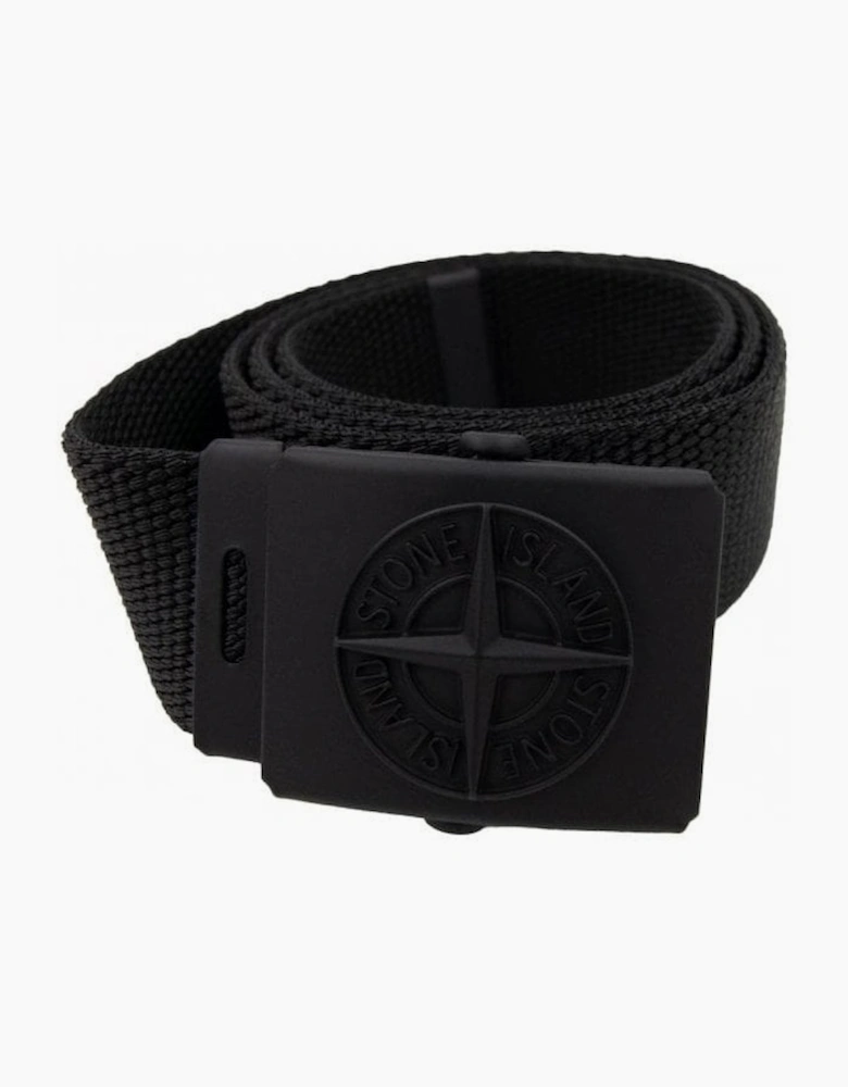 Stone Island Junior 90461 Embossed Logo Buckle Belt Black Voo29