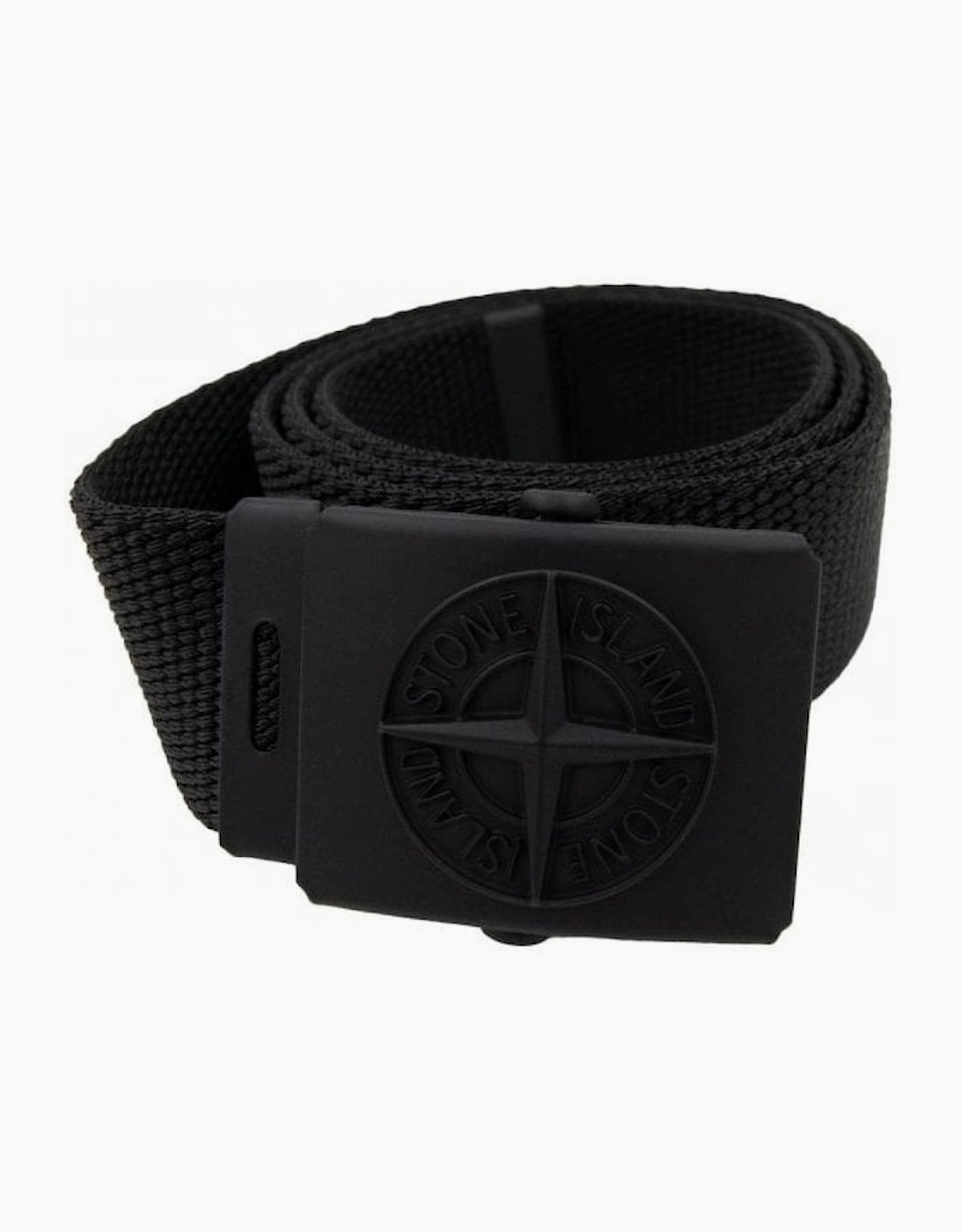Stone Island Junior 90461 Embossed Logo Buckle Belt Black Voo29