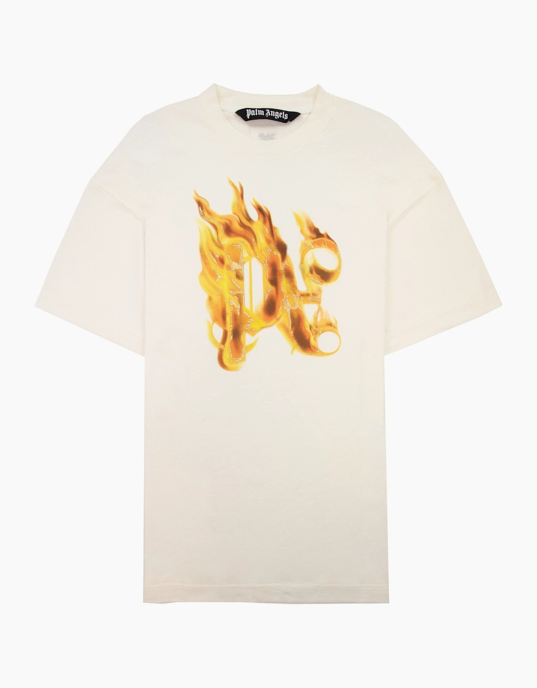 Palm Angels Men's White Burning Monogram T Shirt /Gold - Size 34