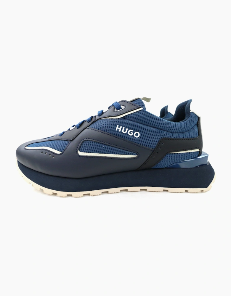 Hugo Cubite Lace Up Mixed Material Trainers Dark Blue