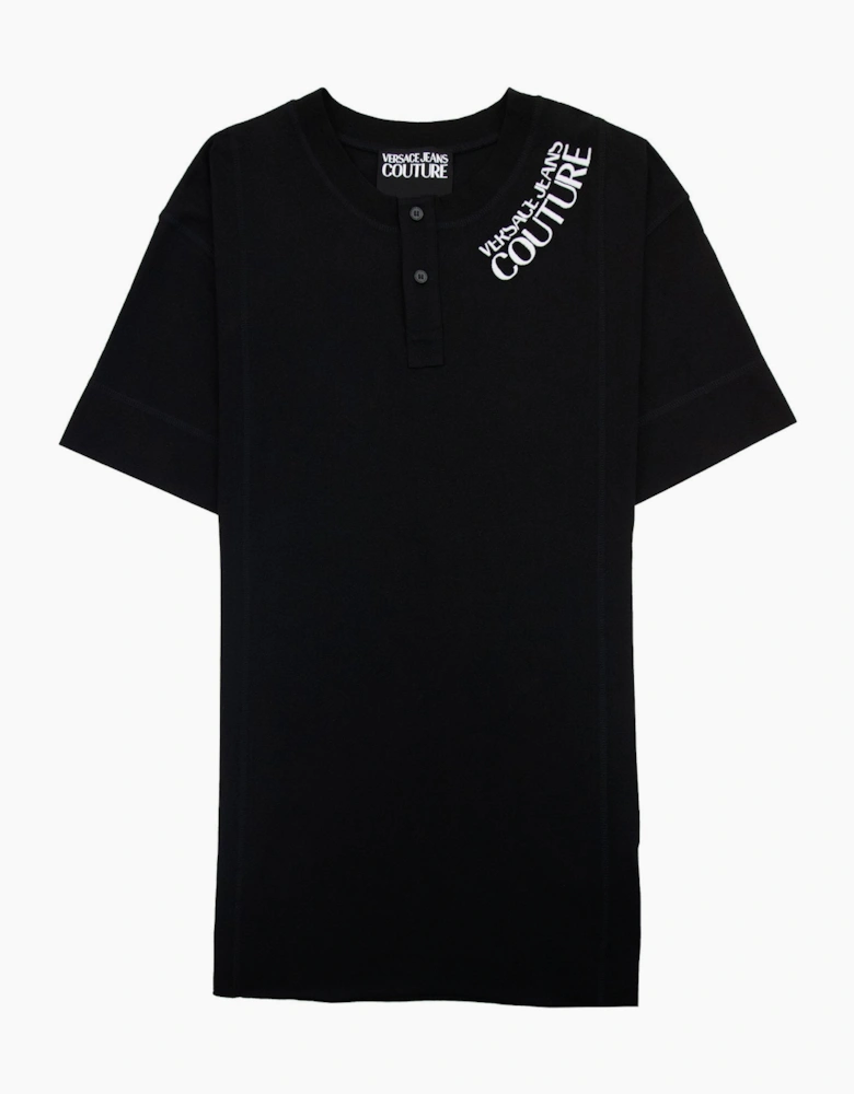 Versace Jeans Couture Embroidered Logo Button Crewneck T Shirt Black