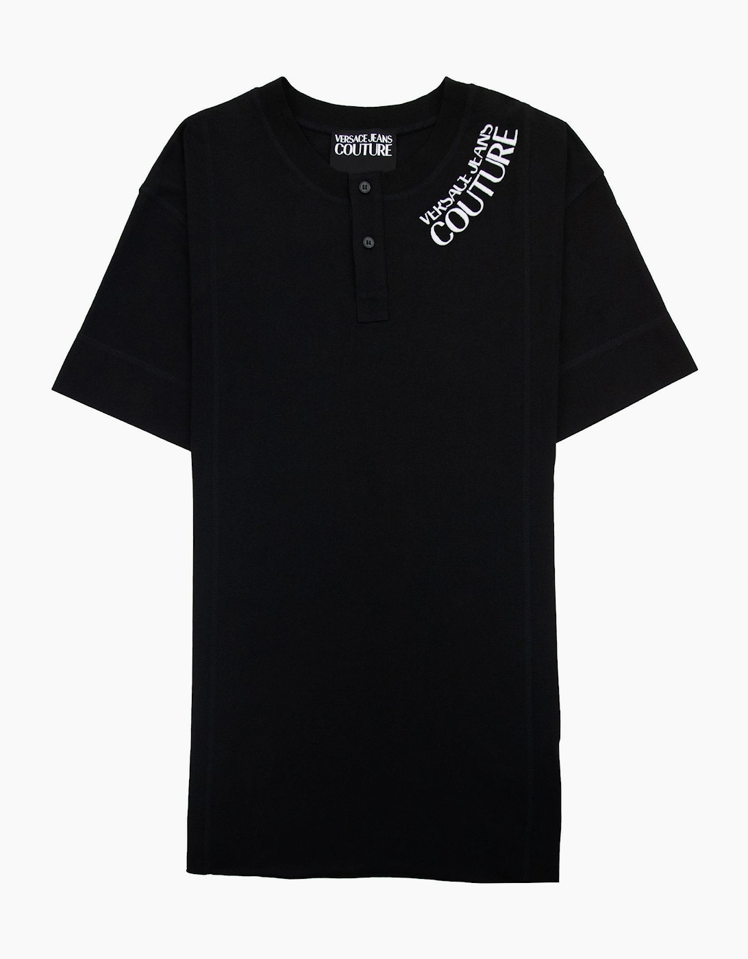 Versace Jeans Couture Embroidered Logo Button Crewneck T Shirt Black, 6 of 5