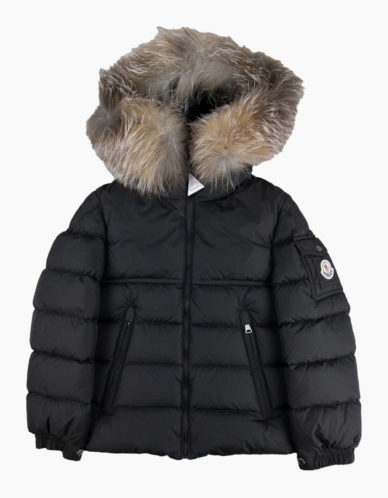 Moncler Junior New Byron Fur Coat Black