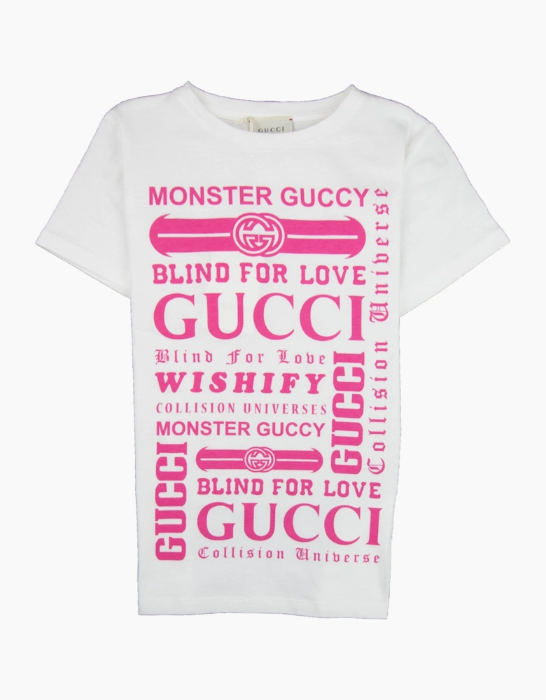 Gucci Junior Logomania Print T-shirt Cream/Pink 9473