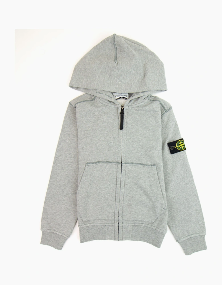 Stone Island Junior Patch Logo Zip Up Hoodie Light Grey V1064