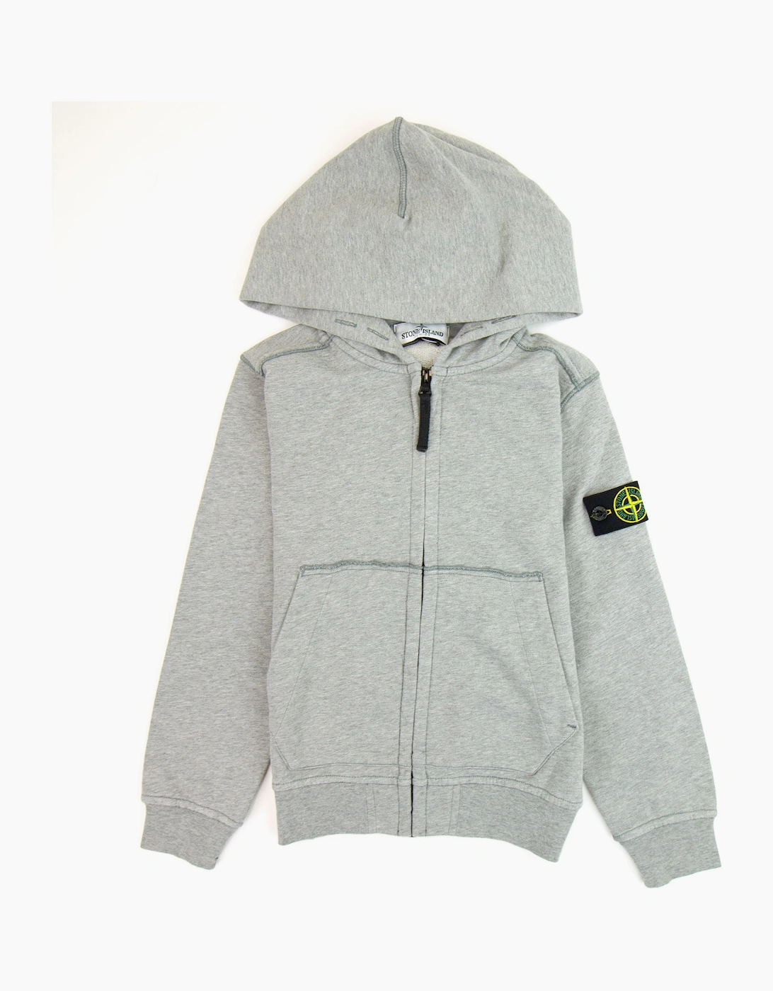 Stone Island Junior Patch Logo Zip Up Hoodie Light Grey V1064