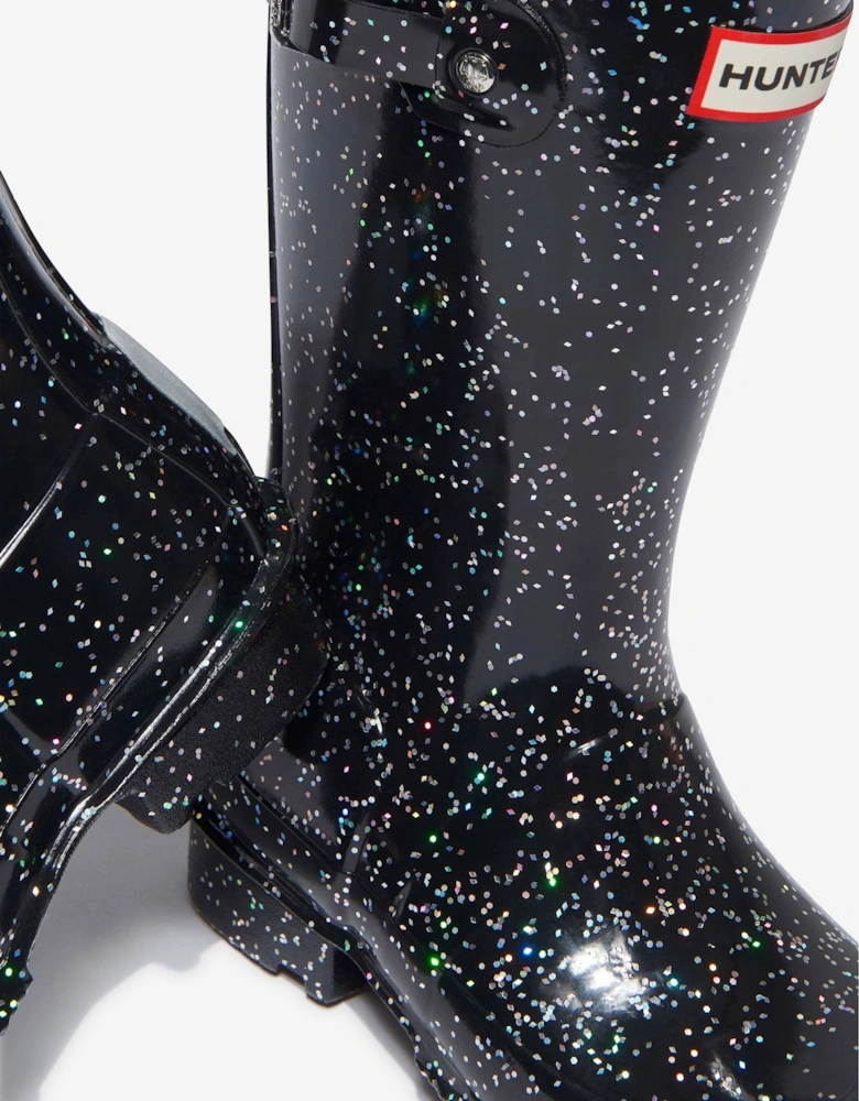 Hunter Girls Original Giant Glitter Wellingon Boots in Black