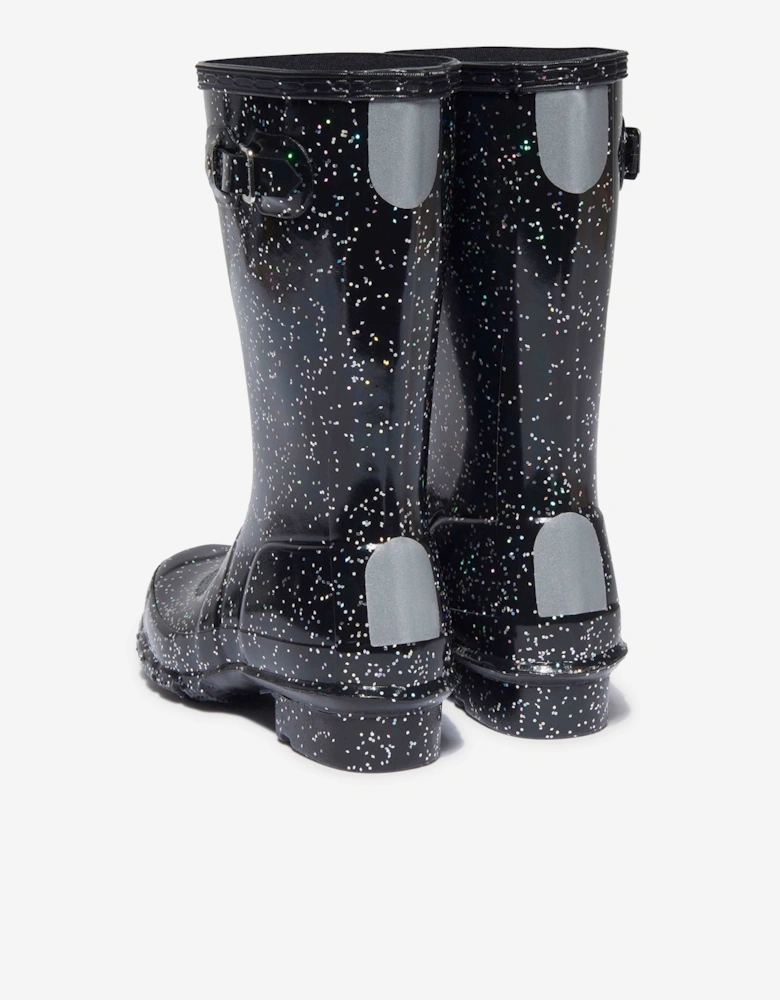 Hunter Girls Original Giant Glitter Wellingon Boots in Black