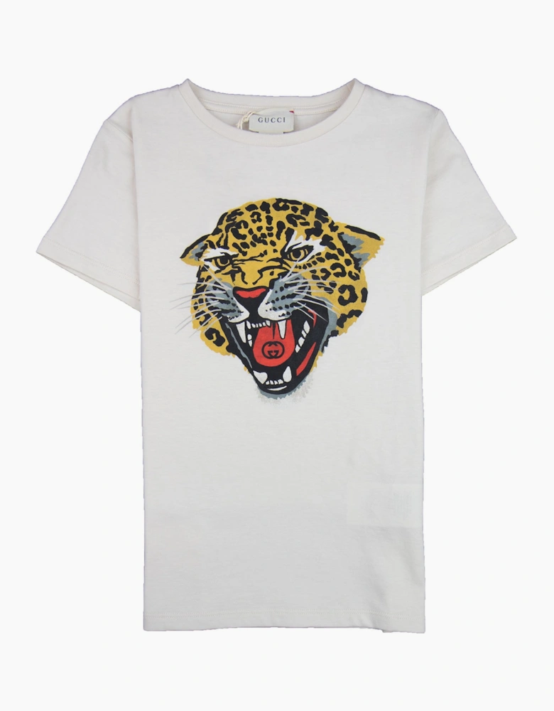 Gucci Junior Cheetah Logo Crew Neck T-shirt Cream 9247