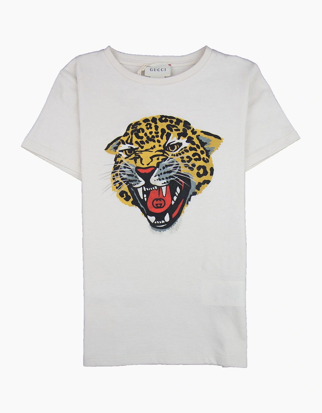 Gucci Junior Cheetah Logo Crew Neck T-shirt Cream 9247