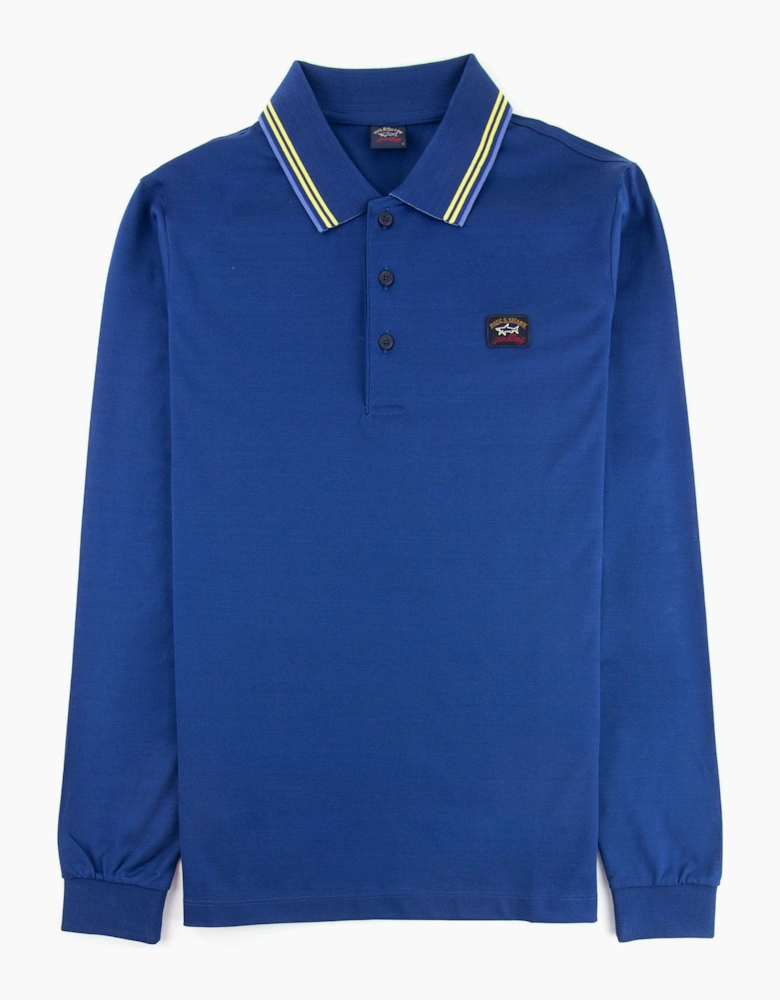 Paul And Shark Tipped Longsleeve Polo Shirt Blue