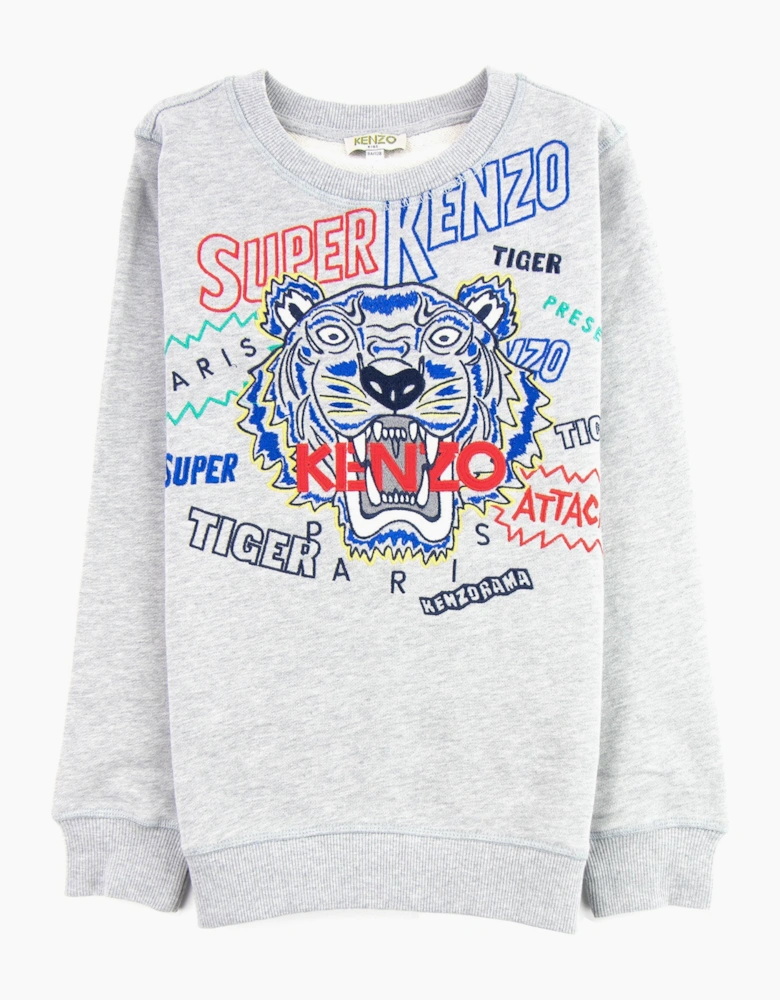Kenzo Kids Super Tiger Cotton Sweatshirt Grey