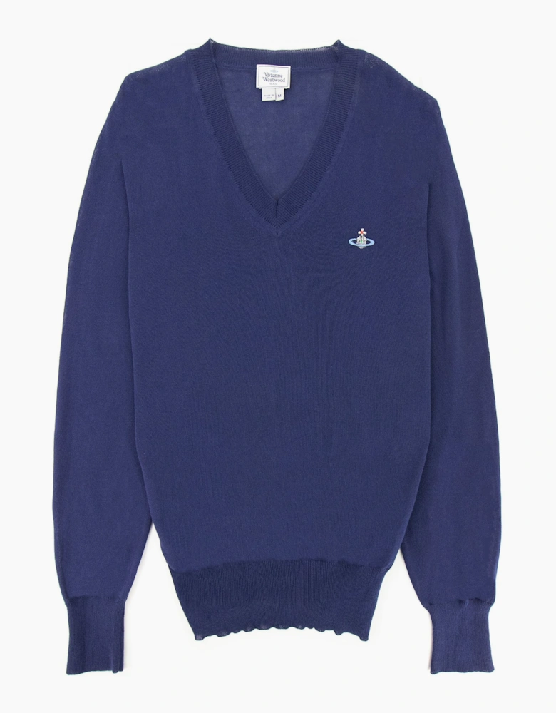Vivienne Westwood V Neck Knitted Jumper Royal Blue