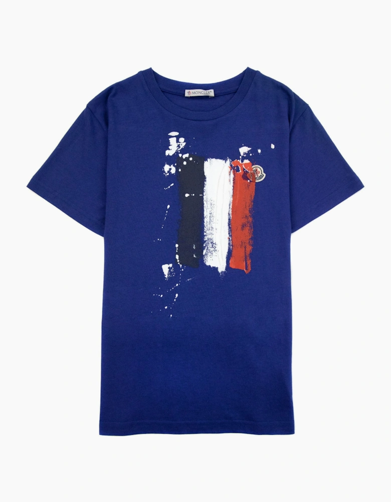 Moncler Junior Hand Painted Logo T Shirt Royal Blue