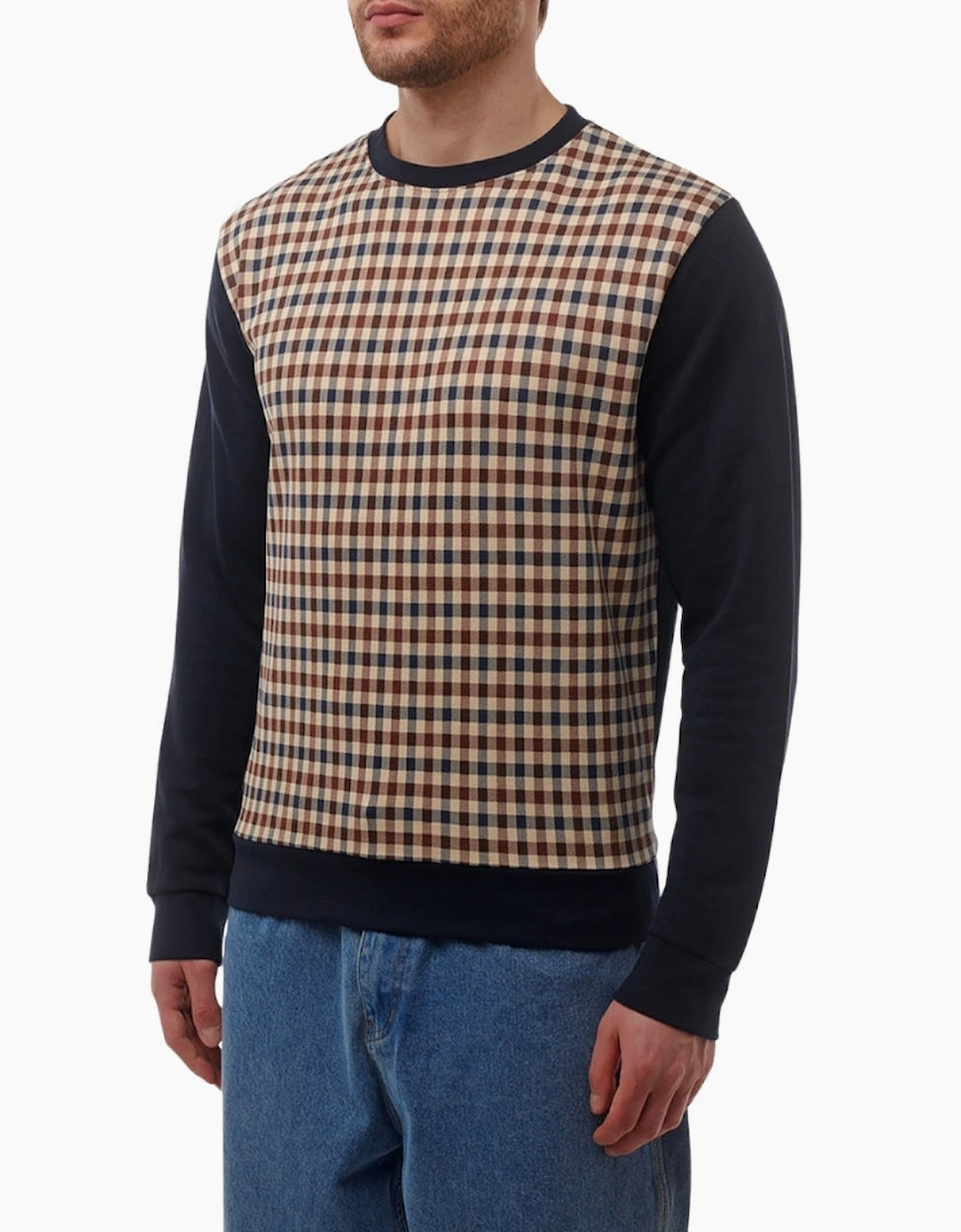 Aquascutum Active Club Check Crewneck Navy
