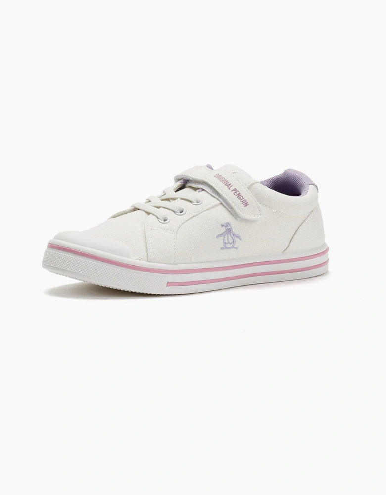 Penguin Junior Rainbow Canvas Girls's White/Lilac Trainers