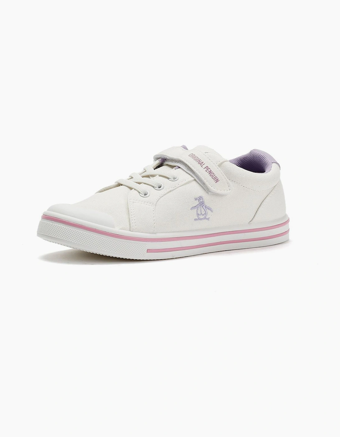 Penguin Junior Rainbow Canvas Girls's White/Lilac Trainers