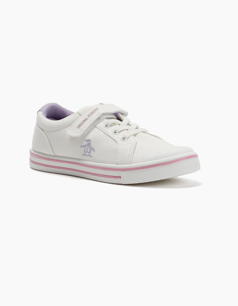 Penguin Junior Rainbow Canvas Girls's White/Lilac Trainers