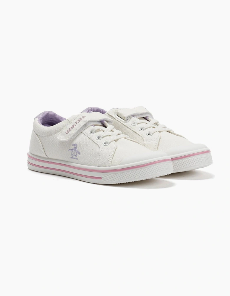 Penguin Junior Rainbow Canvas Girls's White/Lilac Trainers