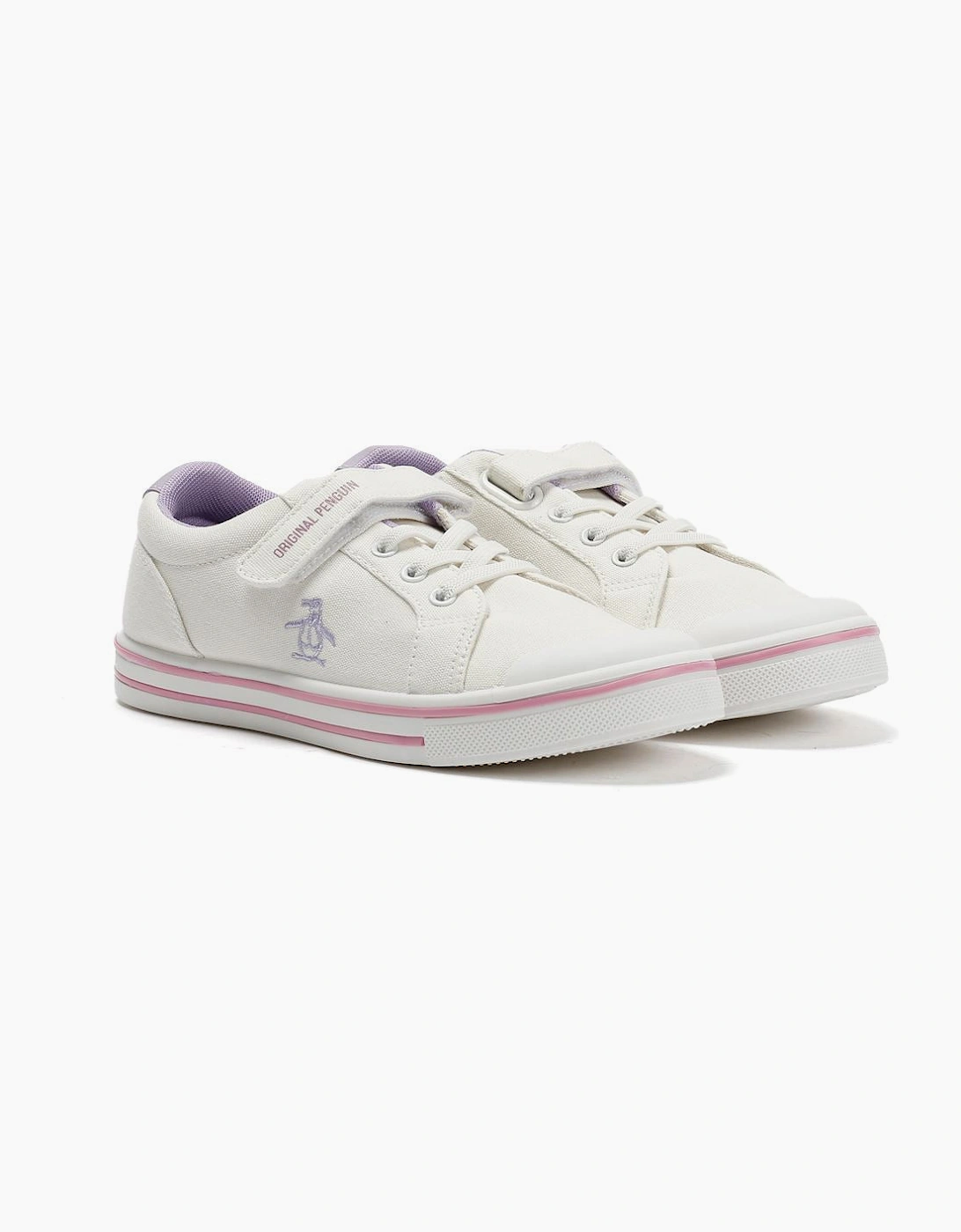 Penguin Junior Rainbow Canvas Girls's White/Lilac Trainers, 9 of 8
