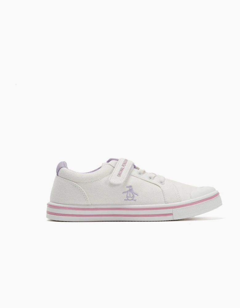 Penguin Junior Rainbow Canvas Girls's White/Lilac Trainers