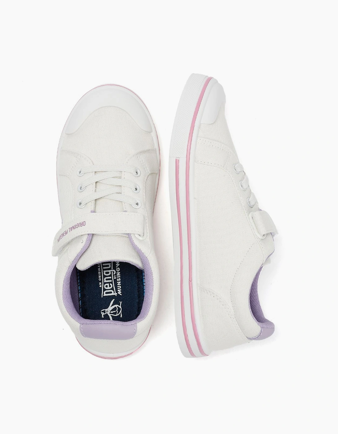 Penguin Junior Rainbow Canvas Girls's White/Lilac Trainers