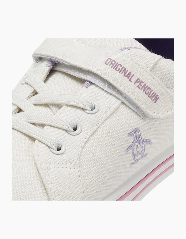 Penguin Junior Rainbow Canvas Girls's White/Lilac Trainers