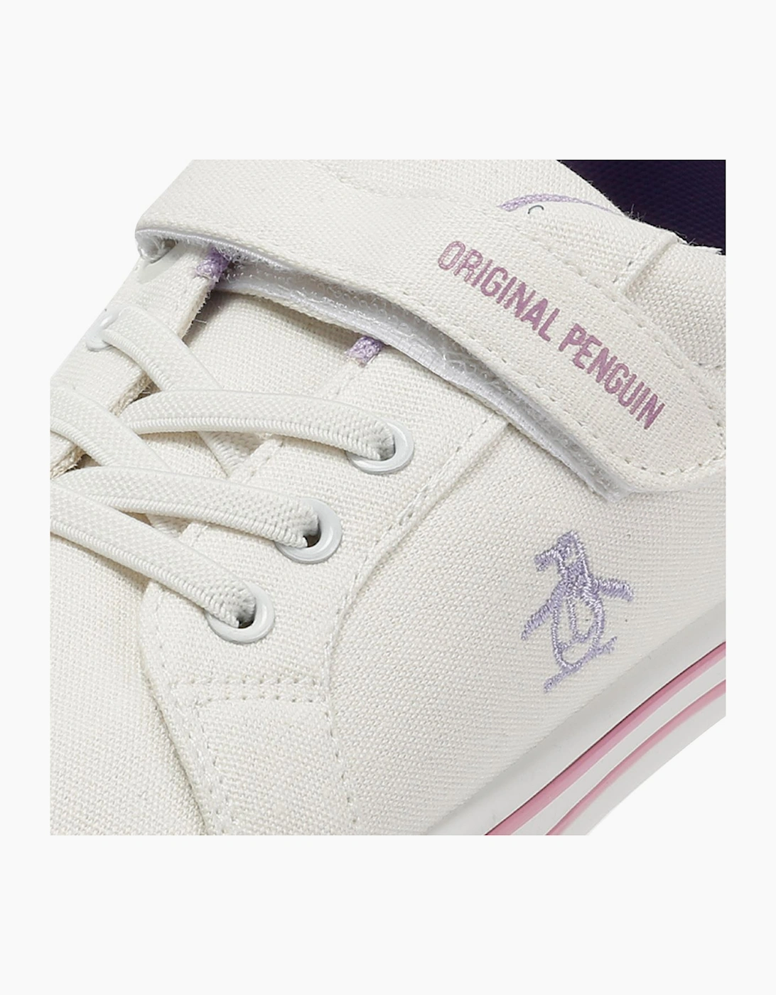 Penguin Junior Rainbow Canvas Girls's White/Lilac Trainers