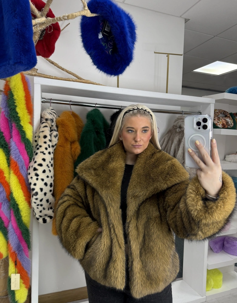 Mocha Bamboo Blend Faux Fur Jacket
