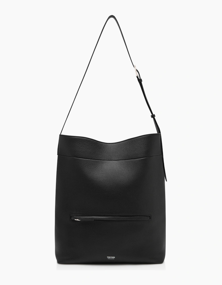 Grain Leather Bucket Bag Black