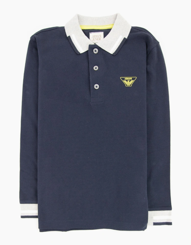 Armani Junior Logo Long Sleeve Polo Navy