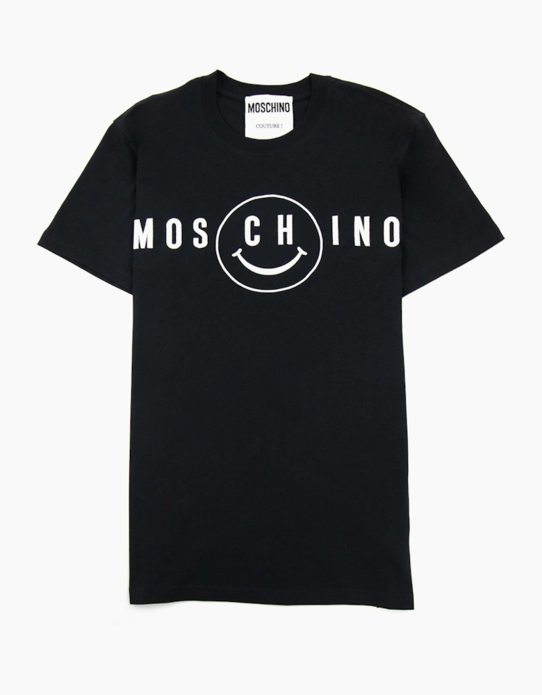 Moschino Couture Smiley Brand Print Cotton Jersey T Shirt Black 1555