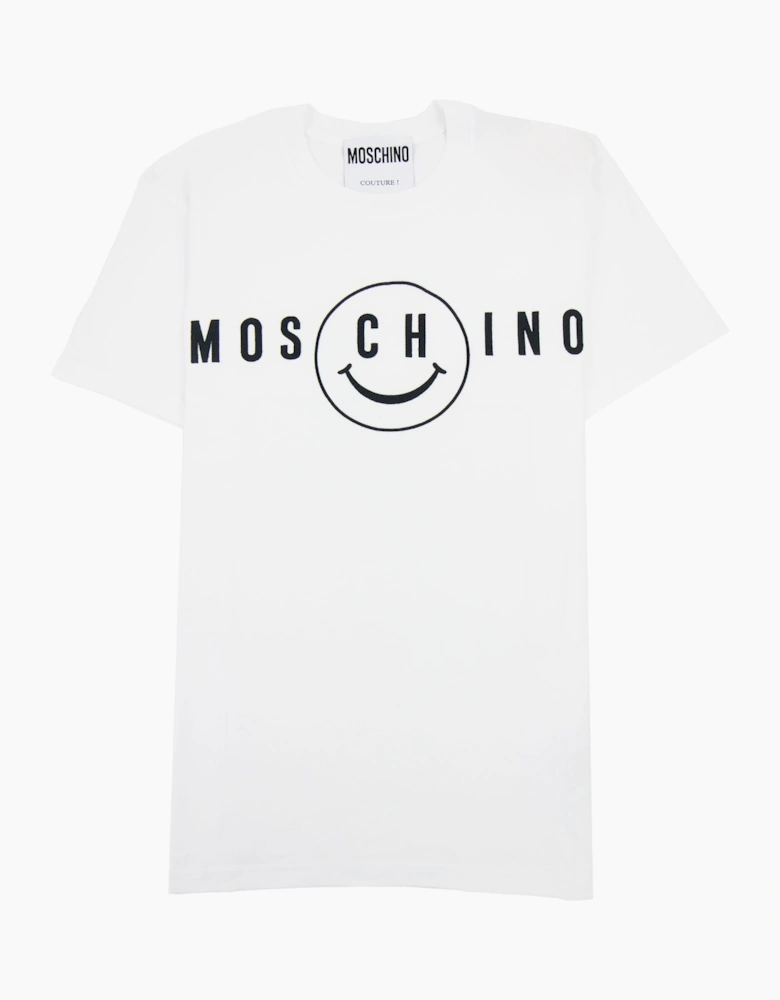 Moschino Couture Smiley Brand Print Cotton Jersey T Shirt White 1001