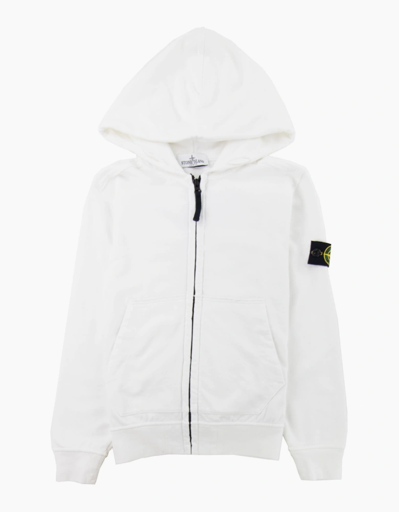 Stone Island Junior Patch Logo Zip Up Hoodie White V0001