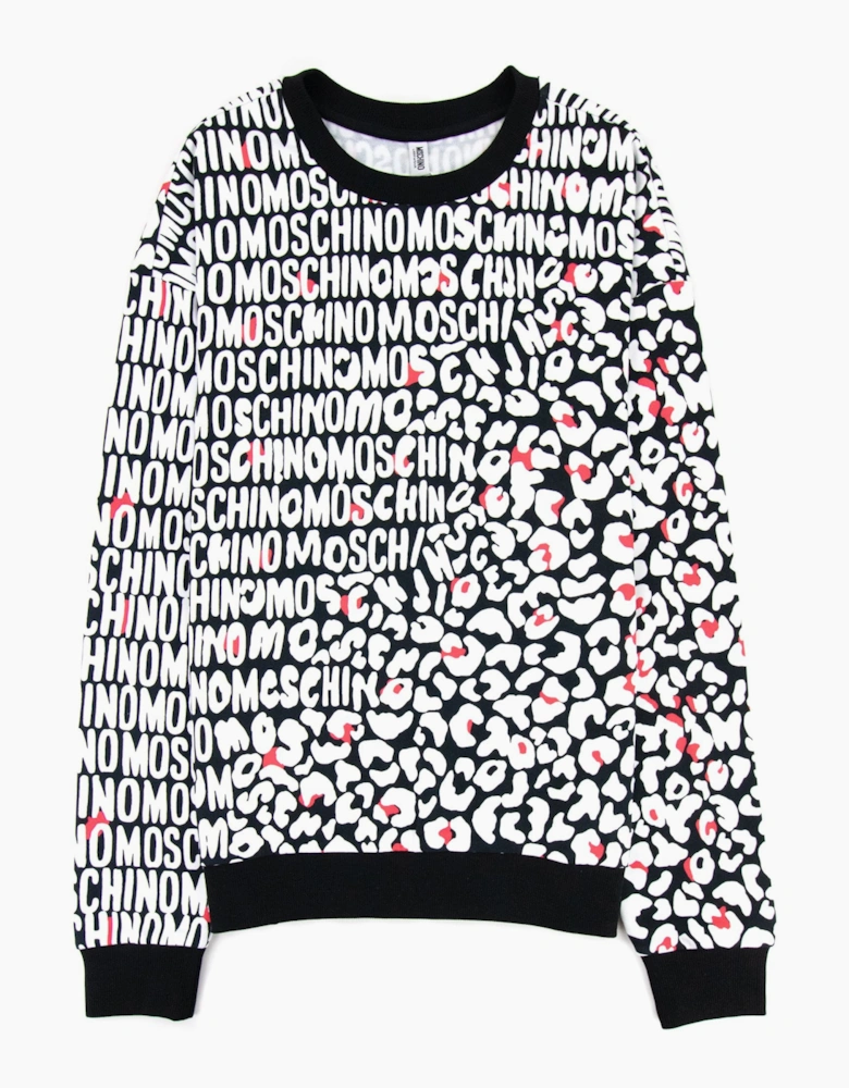 Moschino Underwear Leopard Print Crew Neck Sweatshirt White/black 5118