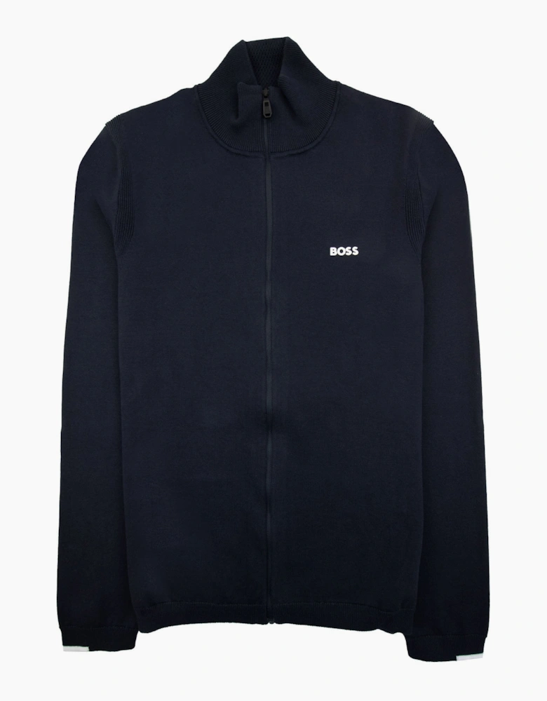 Hugo Boss Cotton-blend Full-zip Sweater With Logo Print Navy 402