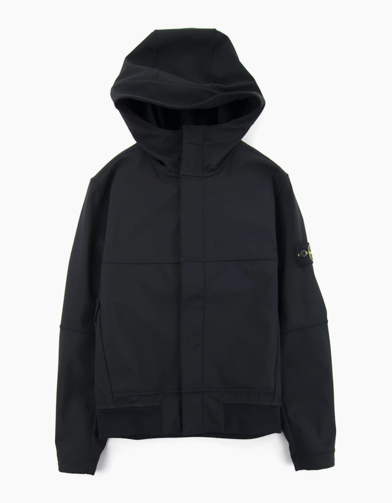 Stone Island Junior 40234 Concealed Zip Soft Shell Jacket Black V0029