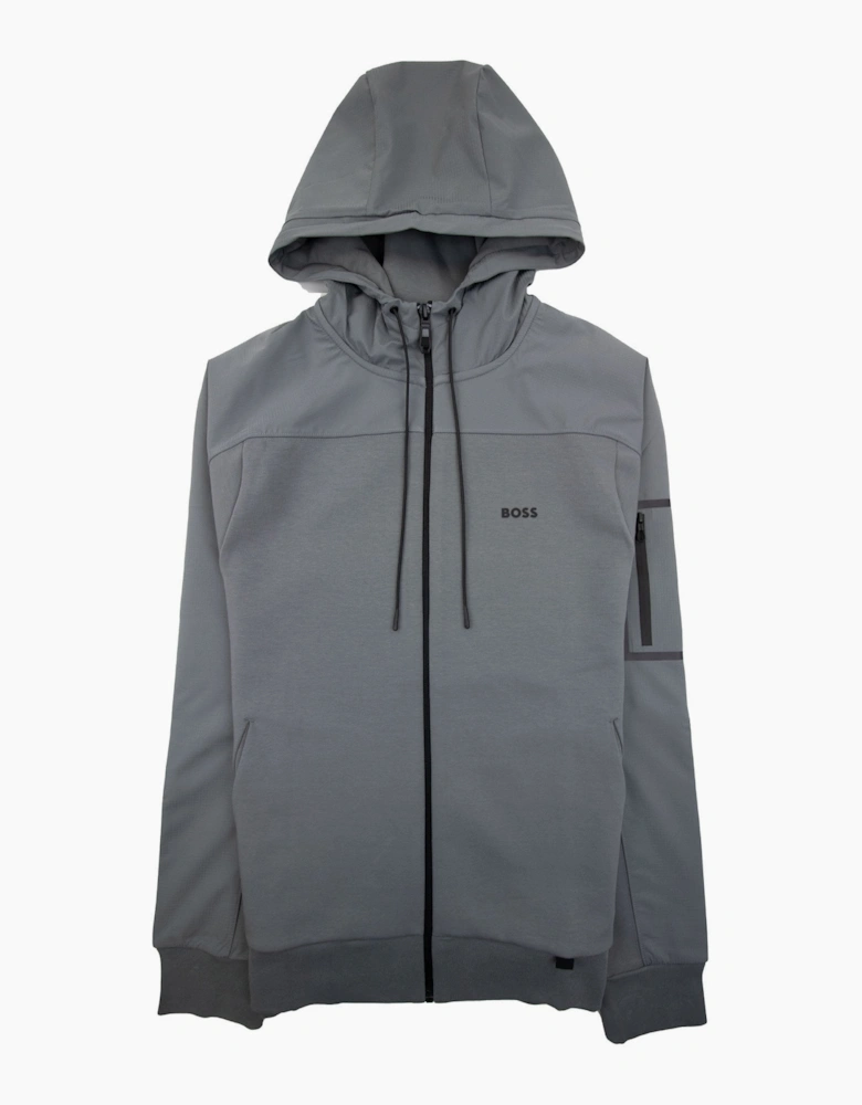 Hugo Boss Sariq Cotton-blend Zip-up Hoodie With Decorative Reflective Logo Dark Grey