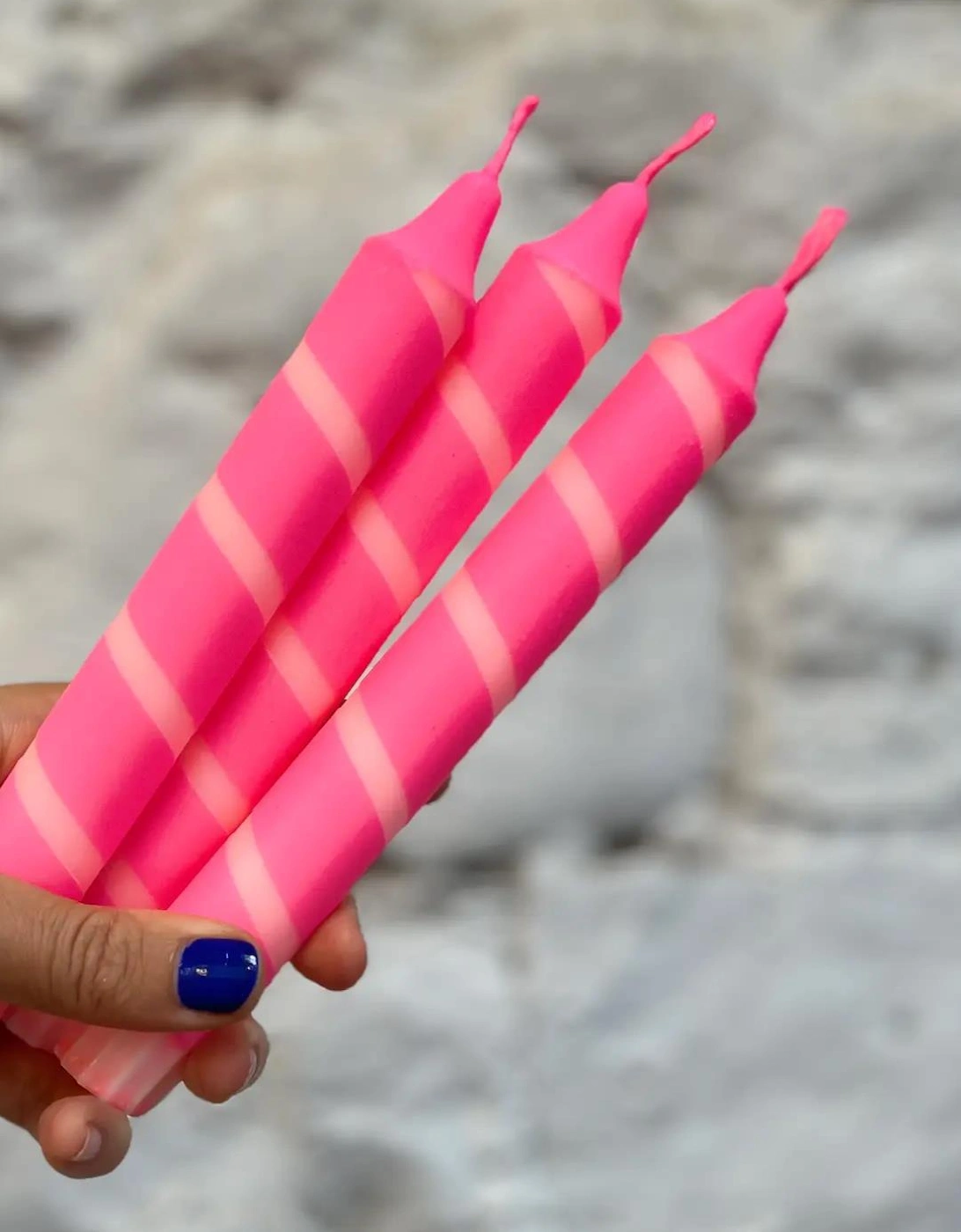Peach & neon pink thin stripe Diner Candle, 2 of 1