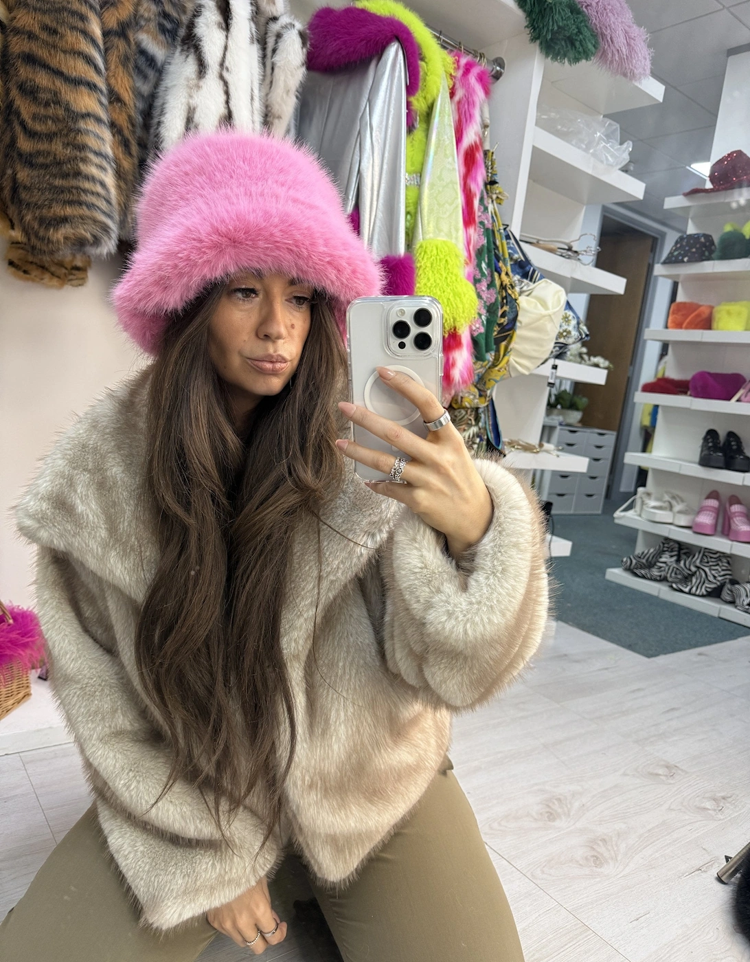 Pink Bamboo Blend Faux Fur Hat