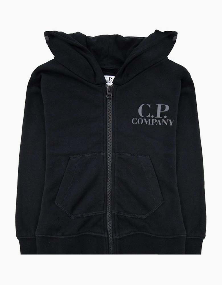 Cp Company Undersixteen U16 Diagonal Fleece Goggle Hooded Sweatshirt Black 999