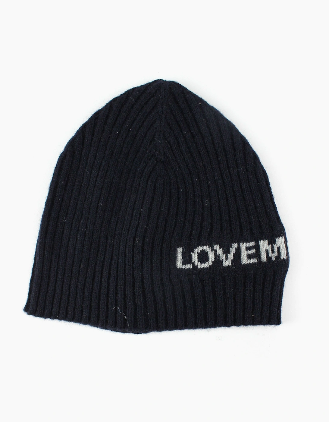 Love Moschino Logo Print Ribbed Knitted Beanie Navy, 2 of 1