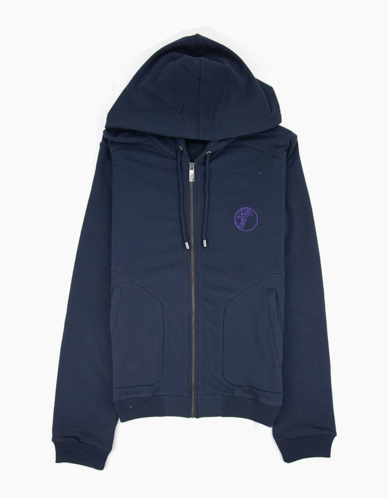 Versace Collection Embroidered Logo Zip Up Hoody Navy