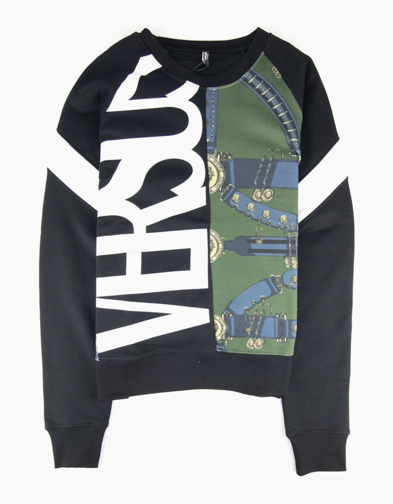 Versace Versus Logo Pattern Crewneck Sweatshirt Black