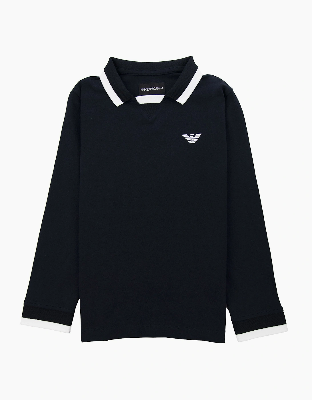 Emporio Armani Junior Eagle Patch Tipped Long Sleeve Polo Navy Blue 0922, 3 of 2