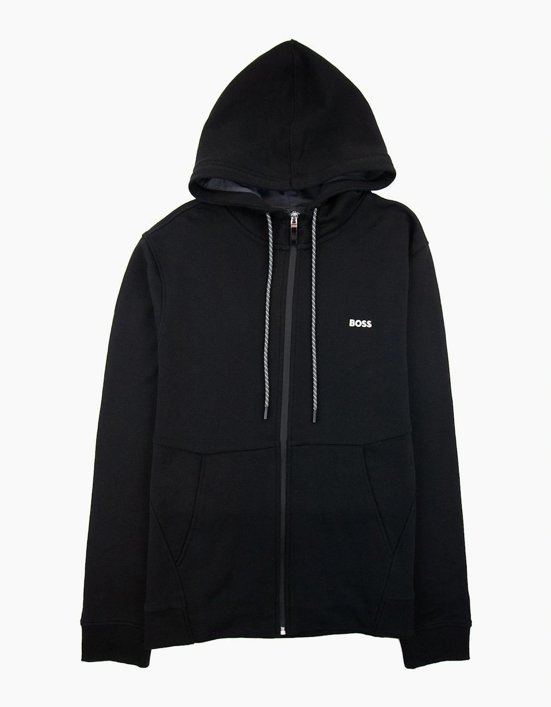 Hugo Boss Saggy Embroidered Contrast Logo Zip Up Sweatshirt Black 001