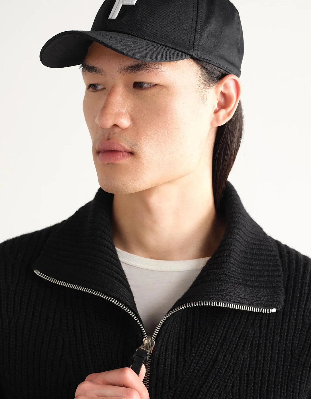 Canvas + Smooth Leather Cap Black