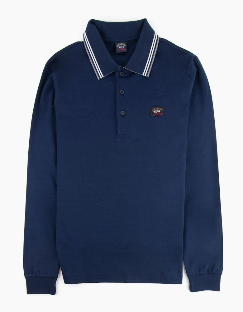 Paul And Shark Tipped Longsleeve Polo Shirt Navy